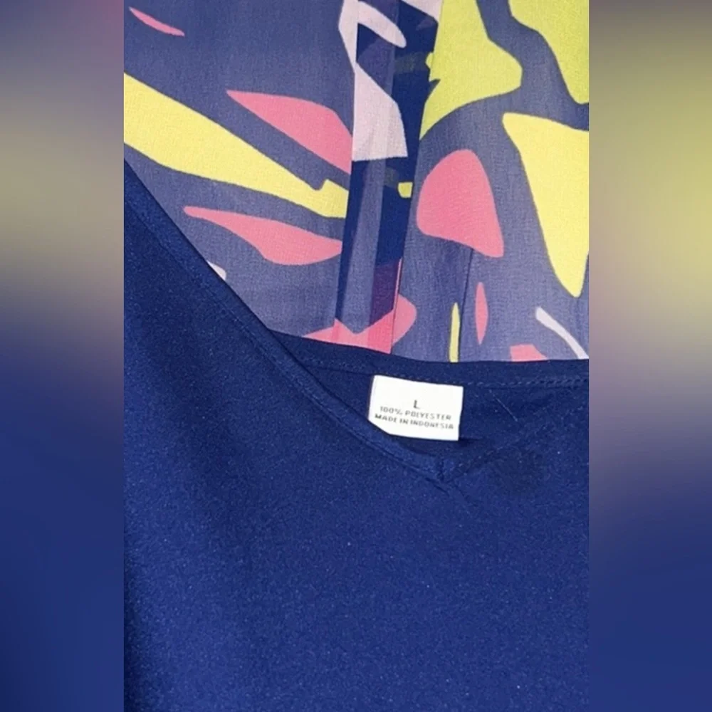 Liz Claiborne Button Up Sheer Abstract Cami Set L NWT Colorful Artsy Neon Bold